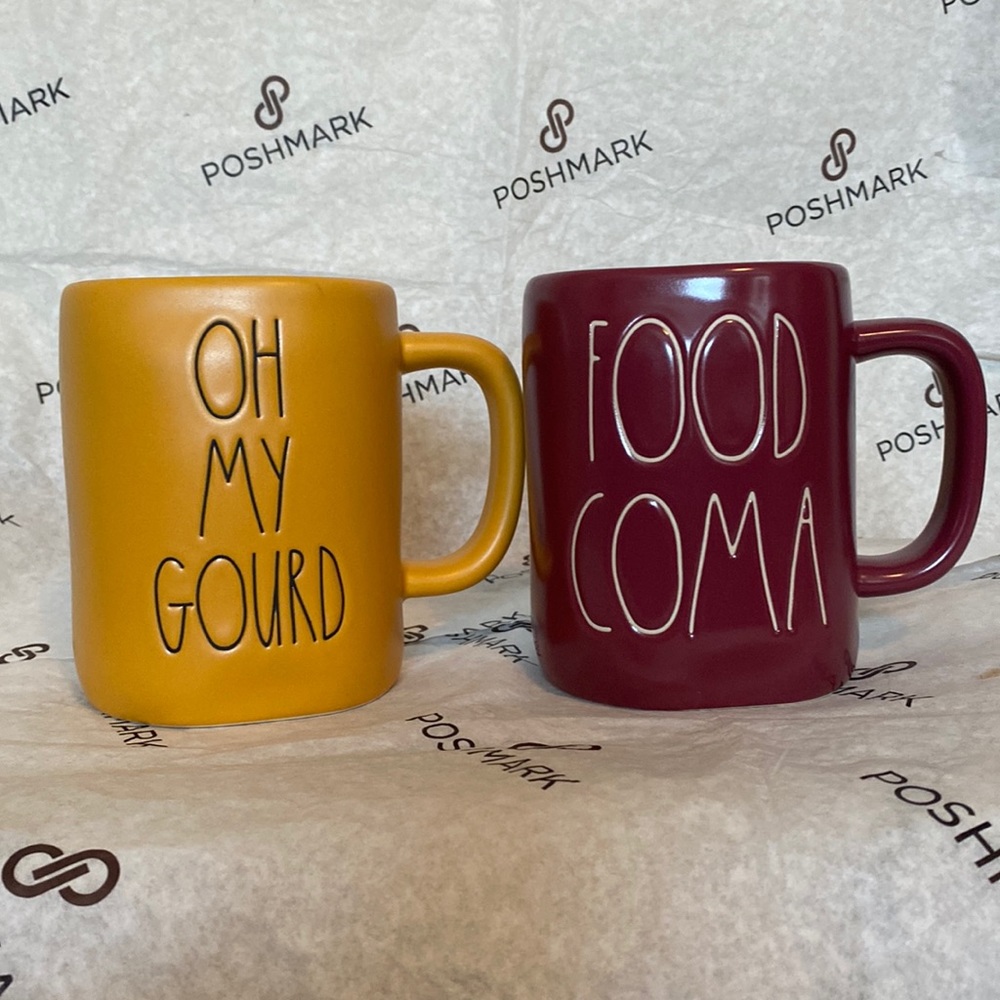 Rae Dunn FOOD COMA & OH MY GOURD mug set